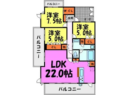 ブランズ川西(3LDK/12階)の間取り写真