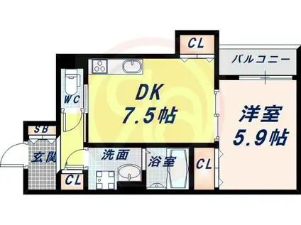 クリエオーレ照ヶ丘II(1LDK/1階)の間取り写真