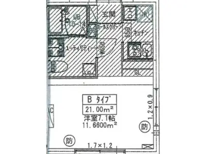 ラフォート菊川(1K/2階)の間取り写真