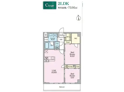 DAIWAグレイスメゾン二子玉川(2LDK/2階)の間取り写真