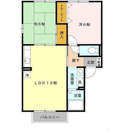 ピュアライフ B棟(2LDK/2階)の間取り写真