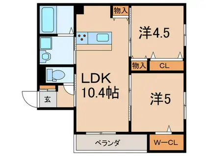 ULU武庫之荘(2LDK/2階)の間取り写真