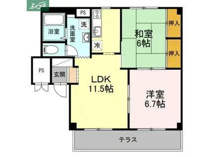 グランデュール高柳 B棟(2LDK/1階)の間取り写真