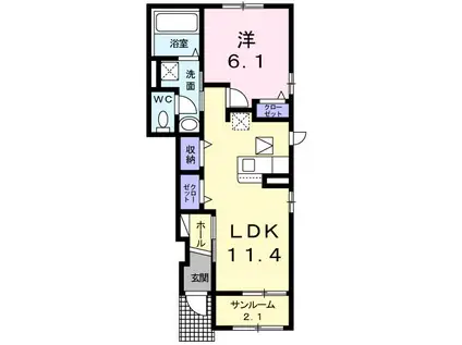 サンヒルズ(1LDK/1階)の間取り写真