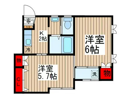 ドミール参番館(2K/1階)の間取り写真