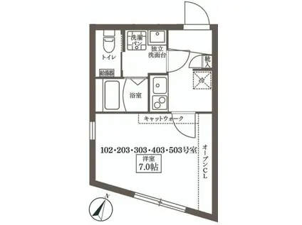 COCOCUBE大泉学園(1K/1階)の間取り写真