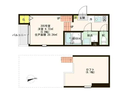 ハーモニーテラス高松III(1K/2階)の間取り写真
