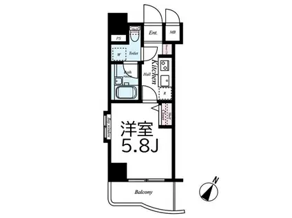 グリフィン横浜・ベイグランデ壱番館(1K/2階)の間取り写真