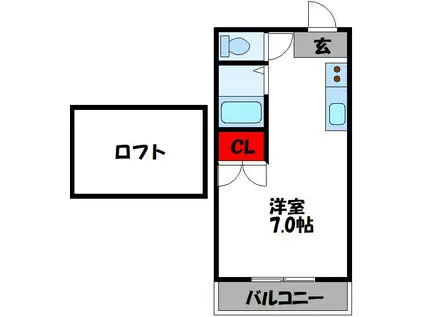 プライマリー九工大前I(1DK/2階)の間取り写真