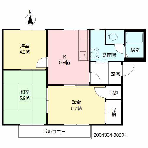 カーサヴェルデ 2棟(3K/2階)の間取り写真