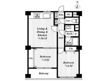 京橋第1コーポ(2LDK/10階)の間取り写真