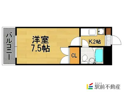 スチューデント室見(1K/4階)の間取り写真