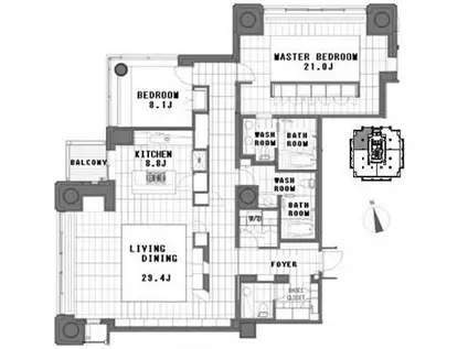 六本木ヒルズレジデンスC(2LDK/29階)の間取り写真