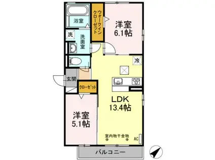 リヴェール ファミーユ A棟(2LDK/1階)の間取り写真