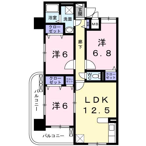 ディアコート木太(3LDK/3階)の間取り写真