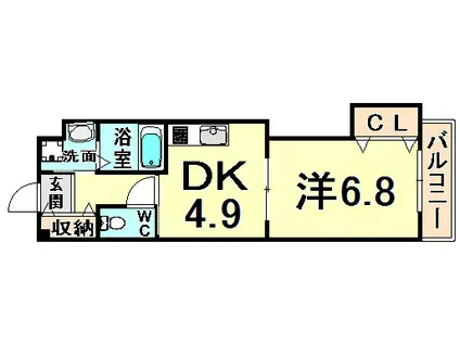 アミティ武庫之荘(1DK/4階)の間取り写真
