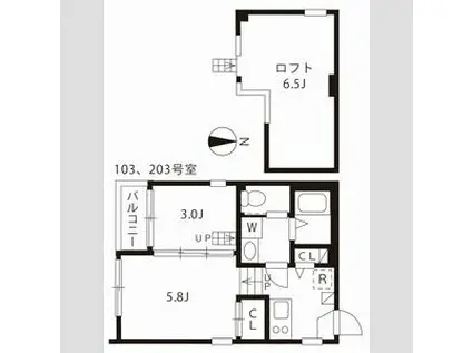 ハーモニーテラス草薙町(2K/2階)の間取り写真