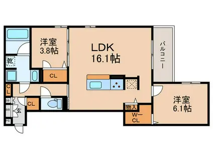 スペチアーレ小松(2LDK/2階)の間取り写真