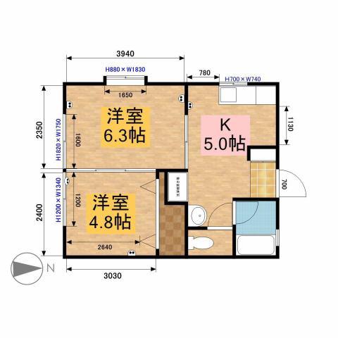 KCハイツ(2DK/1階)の間取り写真