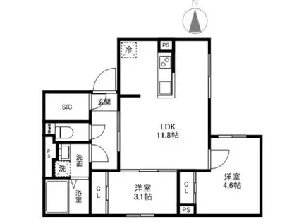 マリオン杉並(2LDK/1階)の間取り写真