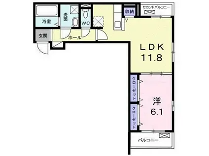 ラフィネ ドゥ(1LDK/2階)の間取り写真