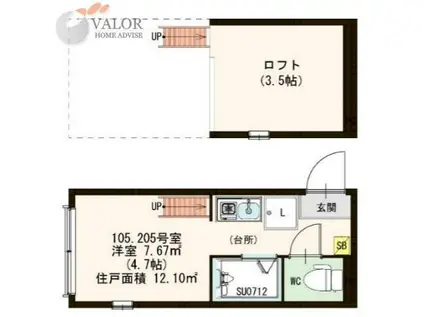 ハーモニーテラス鶴見(ワンルーム/1階)の間取り写真