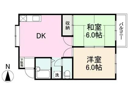岡ノ城ハイツII(2DK/1階)の間取り写真