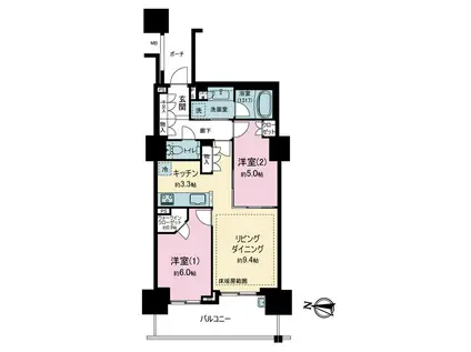 パークスクエア相模大野タワー&レジデンス(2LDK/21階)の間取り写真