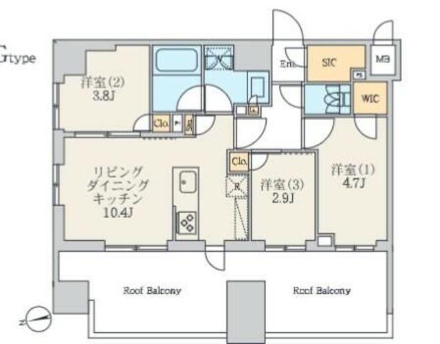 クレストコート北千住レジデンス(3LDK/11階)の間取り写真