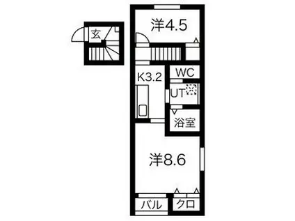 ぺシュール(1LDK/2階)の間取り写真