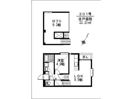 アルル笹原駅東(1LDK/1階)の間取り写真
