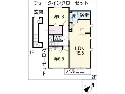 レクサス徳重D棟(2LDK/2階)の間取り写真
