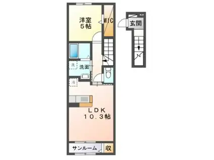 サンリベール(1LDK/2階)の間取り写真