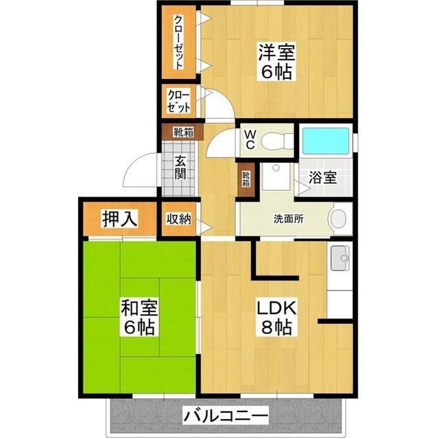 グリーンコーポB棟(2LDK/2階)の間取り写真