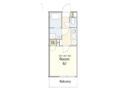 ハピネス上清戸(1K/3階)の間取り写真