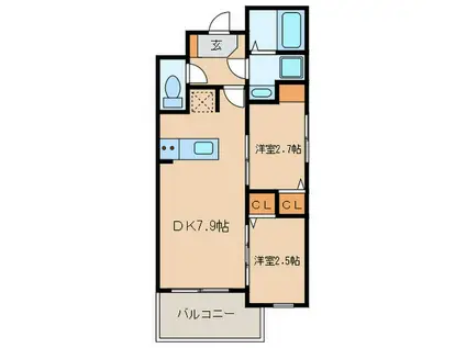 リアンプレミアム室見ステーション(2DK/4階)の間取り写真