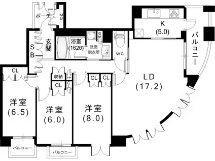 ダイナシティ住吉川(3LDK/3階)の間取り写真