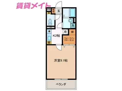 プチフォレスト能褒野(1K/2階)の間取り写真