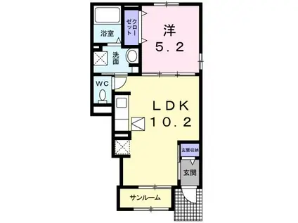 シュウプリング II(1LDK/1階)の間取り写真