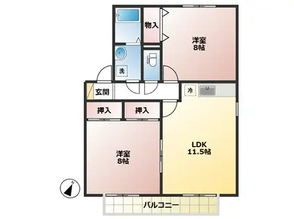 コートヴィレッジB(2LDK/2階)の間取り写真
