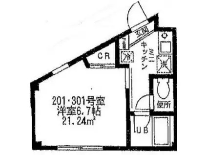 クレヴァーハイツII(1K/2階)の間取り写真