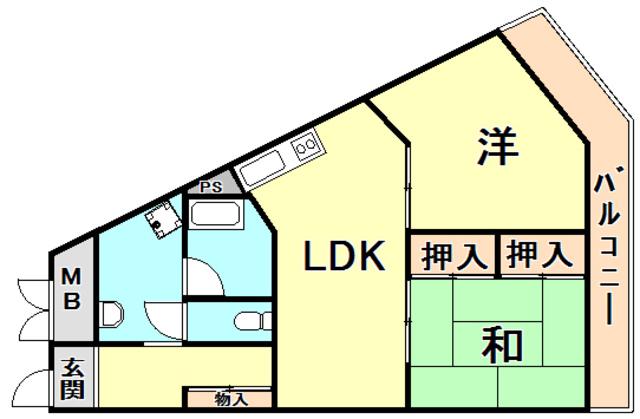 シャルム甲陽園(2LDK/10階)の間取り写真
