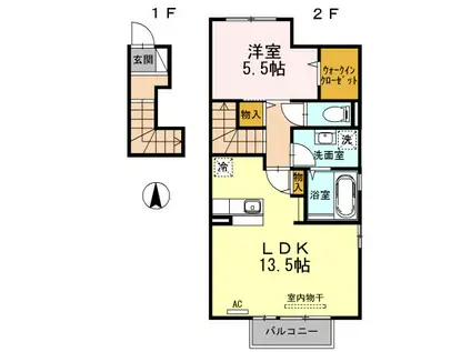 GALLUS(1LDK/2階)の間取り写真