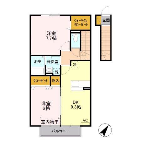 ローズコート西三島D(2DK/2階)の間取り写真
