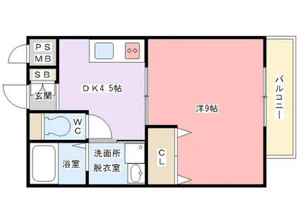 ペジーブル萱島(1DK/2階)の間取り写真