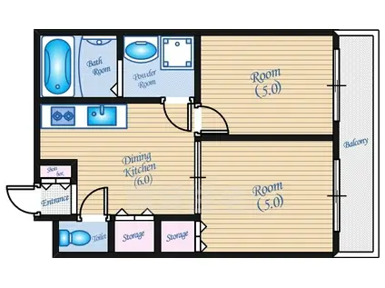 ラックビル(2DK/6階)の間取り写真