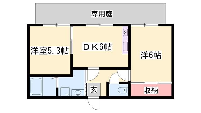 クレール糸井(2DK/1階)の間取り写真