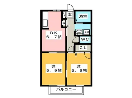 プレシャス C(2DK/2階)の間取り写真