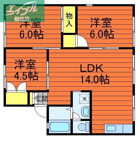 セジュール貝吹B棟(3LDK/2階)の間取り写真