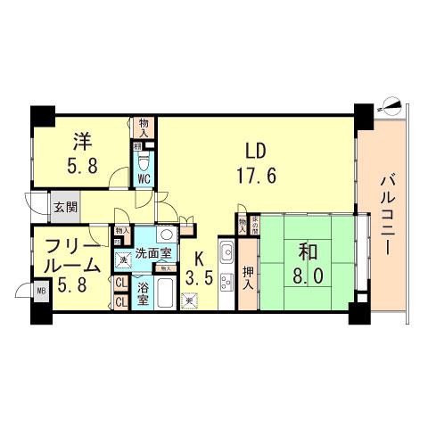 ルイシャトレ須磨名谷(3LDK/8階)の間取り写真